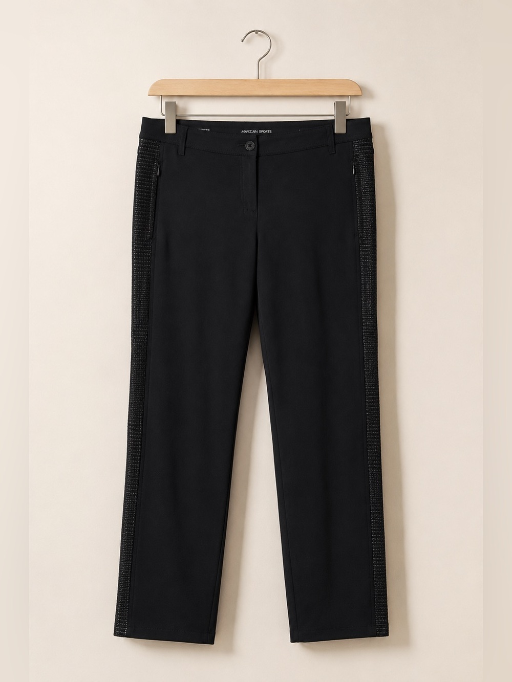 Marc Cain Sports Black Tuxedo-Style Jersey Trousers Size N6 / 12